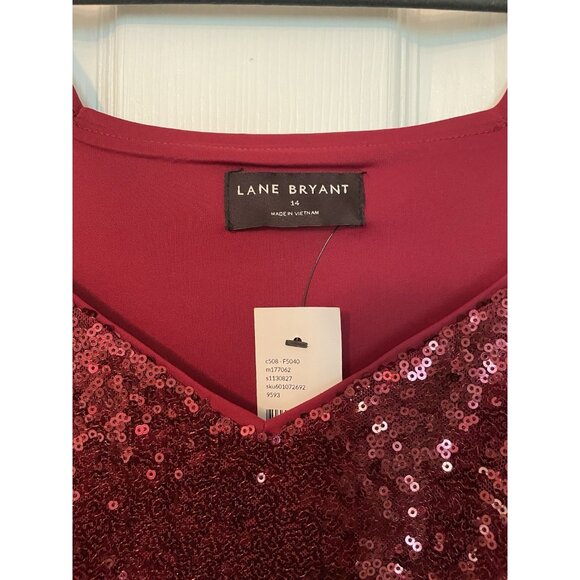 New Lane Bryant Red Sequins Top size 14 Babydoll Flutter short sleeve Holiday - Picture 2 of 11